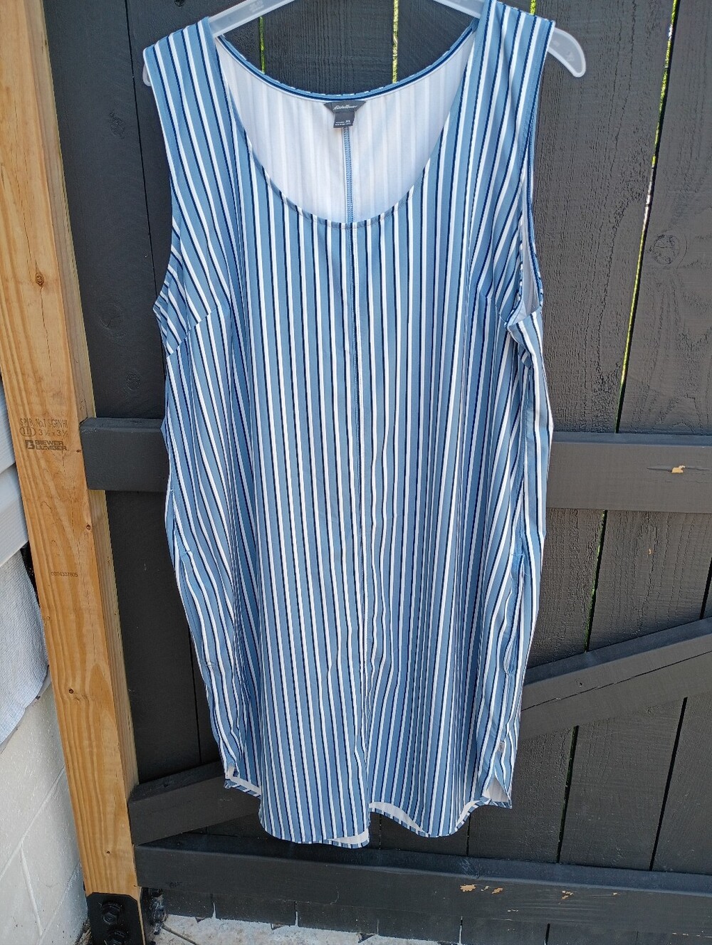 Blue and White Vertical Stripe Sleeveless Dress